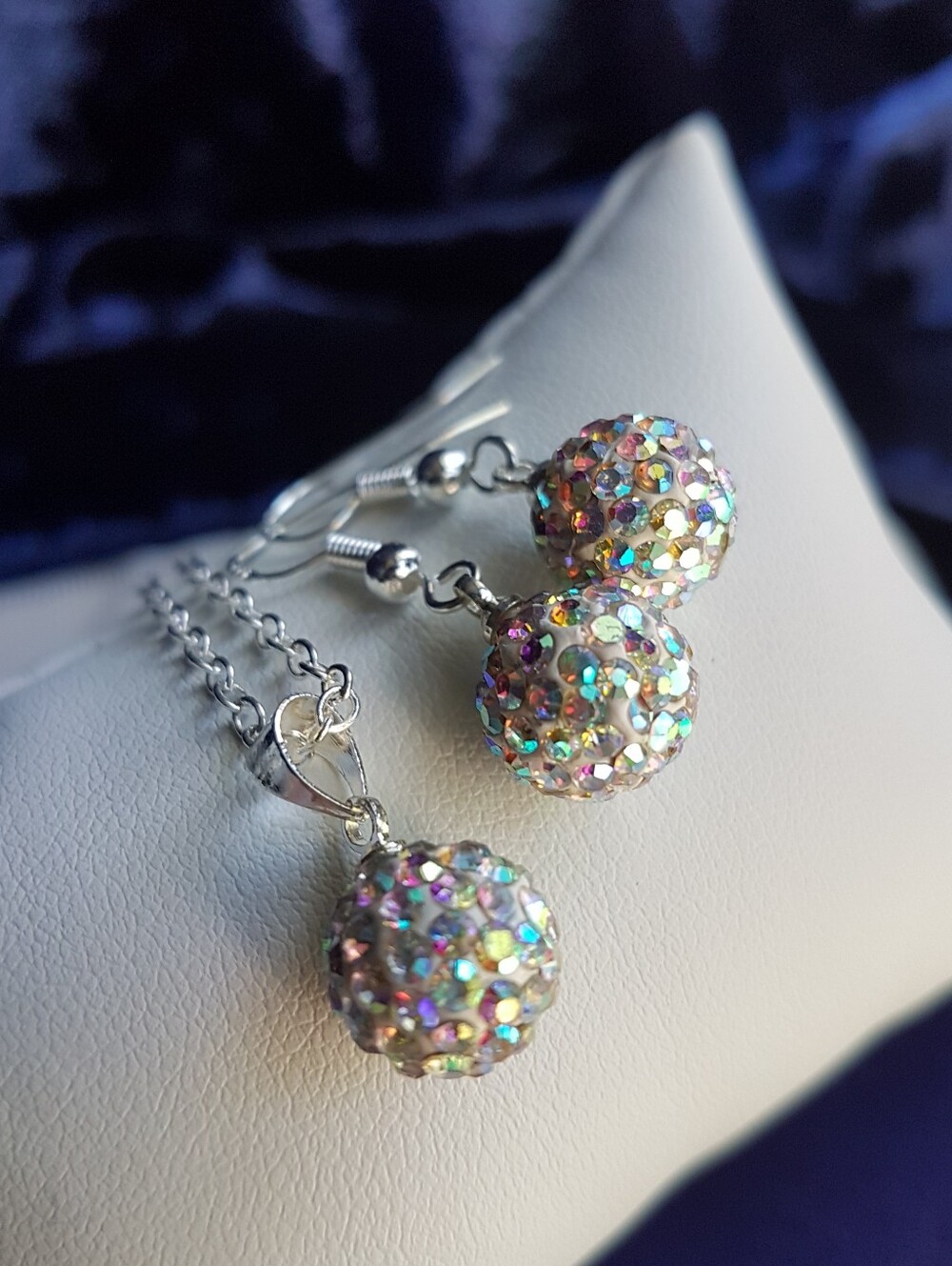 Swarovski Elements 925 Sterling Silver Aurora Borealis Disco Ball Necklace NEW - Picture 8 of 16